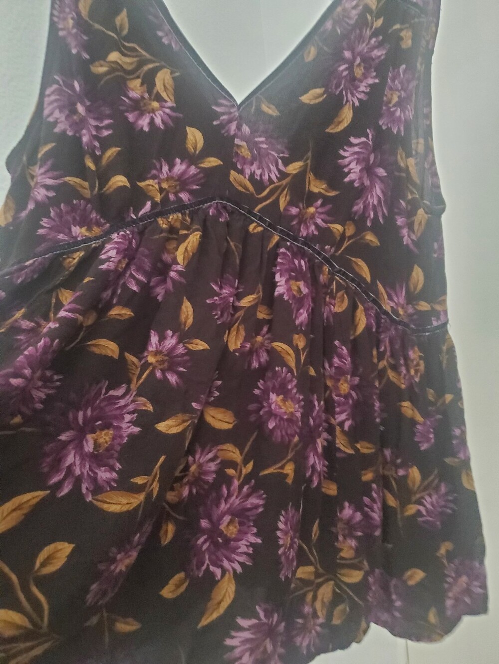 American Eagle Purple Floral Loose Flowy Velvet Trim Top Womens Medium - Picture 6 of 10